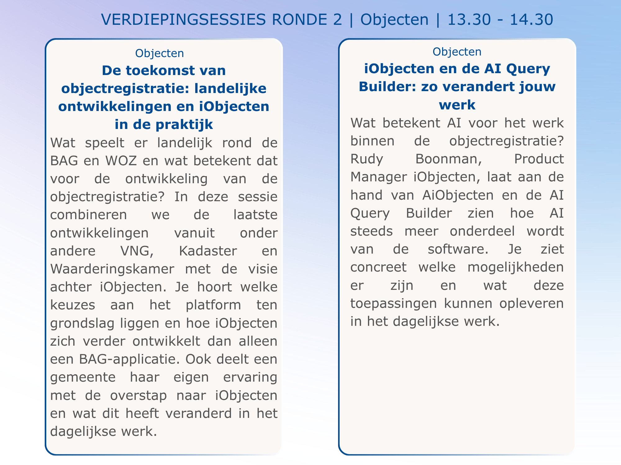 Zelf aan de knoppen iObjecten WOZ iObjecten WOZ is volop in ontwikkeling. Tijdens deze sessie krijg je niet alleen te zien waar we staan, maar ga je ook zelf aan de slag met de nieuwste functional (6)